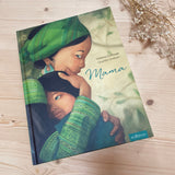 Buchcover ‚Mama‘ mit expressiver Illustration einer Mutter mit Kind.